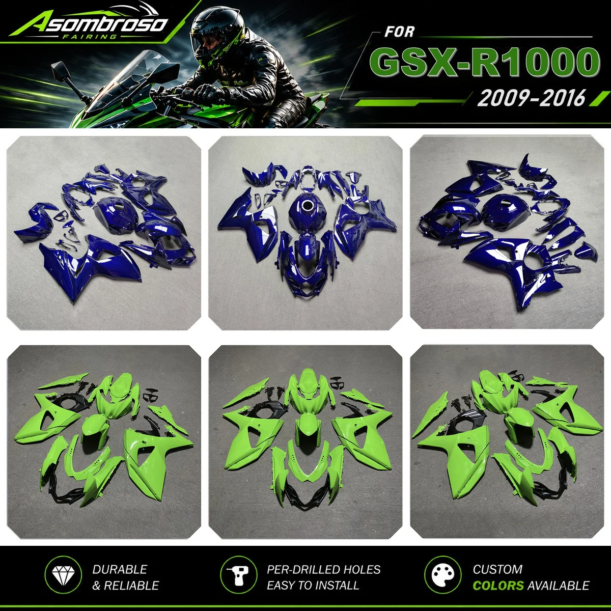 Complete Motorcycle Bodywork Fairings Kit For Suzuki GSX-R1000 K9 L0-L6 2009-2016 ABS Plastics | Blue Carbon Fiber
