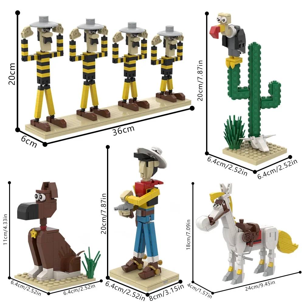 MOC Cartoon-Figuren Lucky Lukeeds Kaktus Bausteine Modell Rantanplan Ziegel Jolly Jumper Dalton Spielzeug für Kinder Geschenk