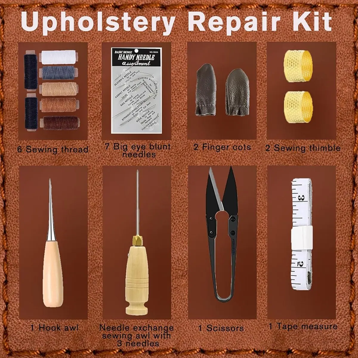 *مجموعة خياطة إصلاح المفروشات CLOS، طقم خياطة جلدي مع خرامة خياطة، طقم خياطة عالي التحمل مع إبر خياطة