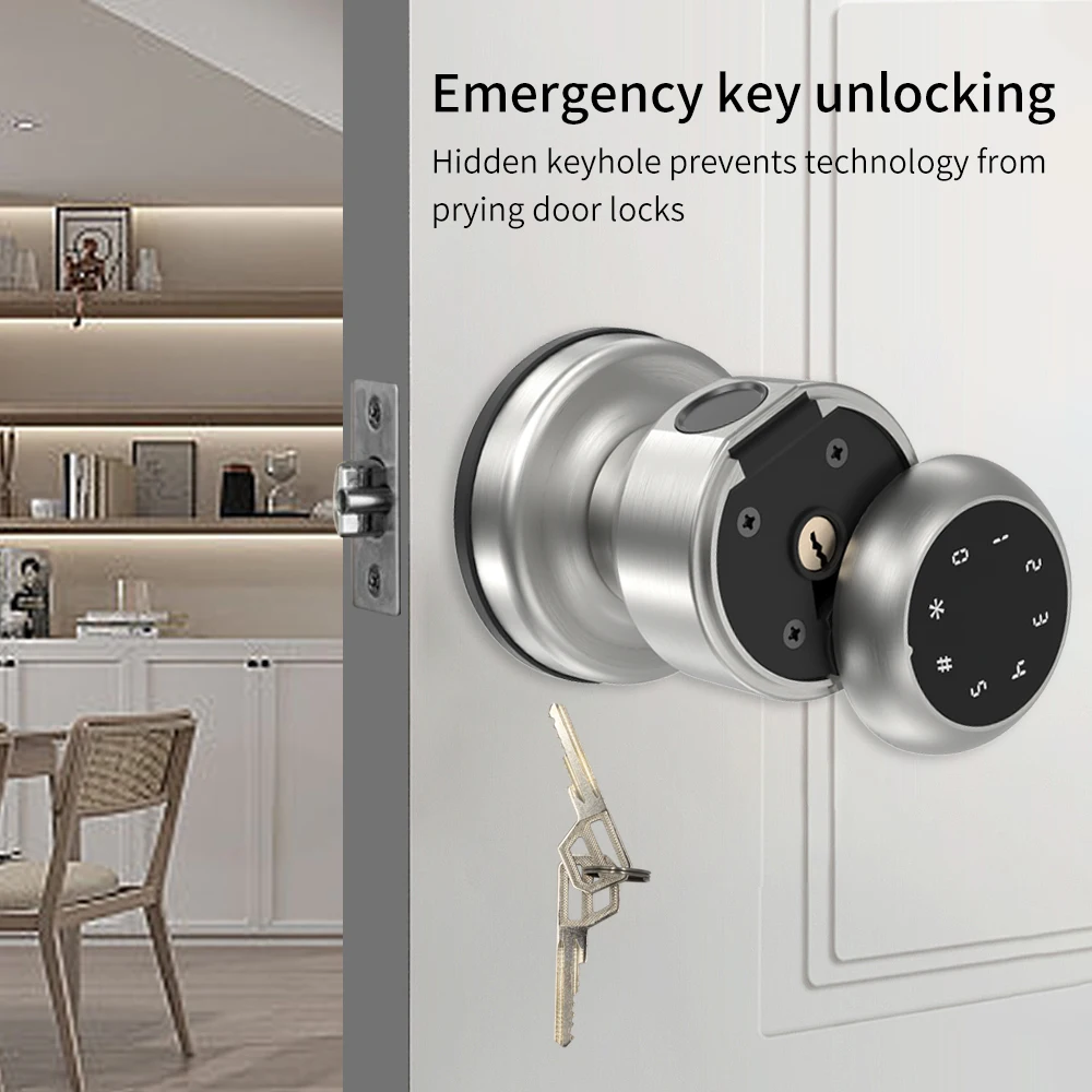 Imagem -06 - Rodada Maçanetas Fingerprint Lock Handle Entrada Interna Passage Lock com Chaves Alta Qualidade Aço Inoxidável