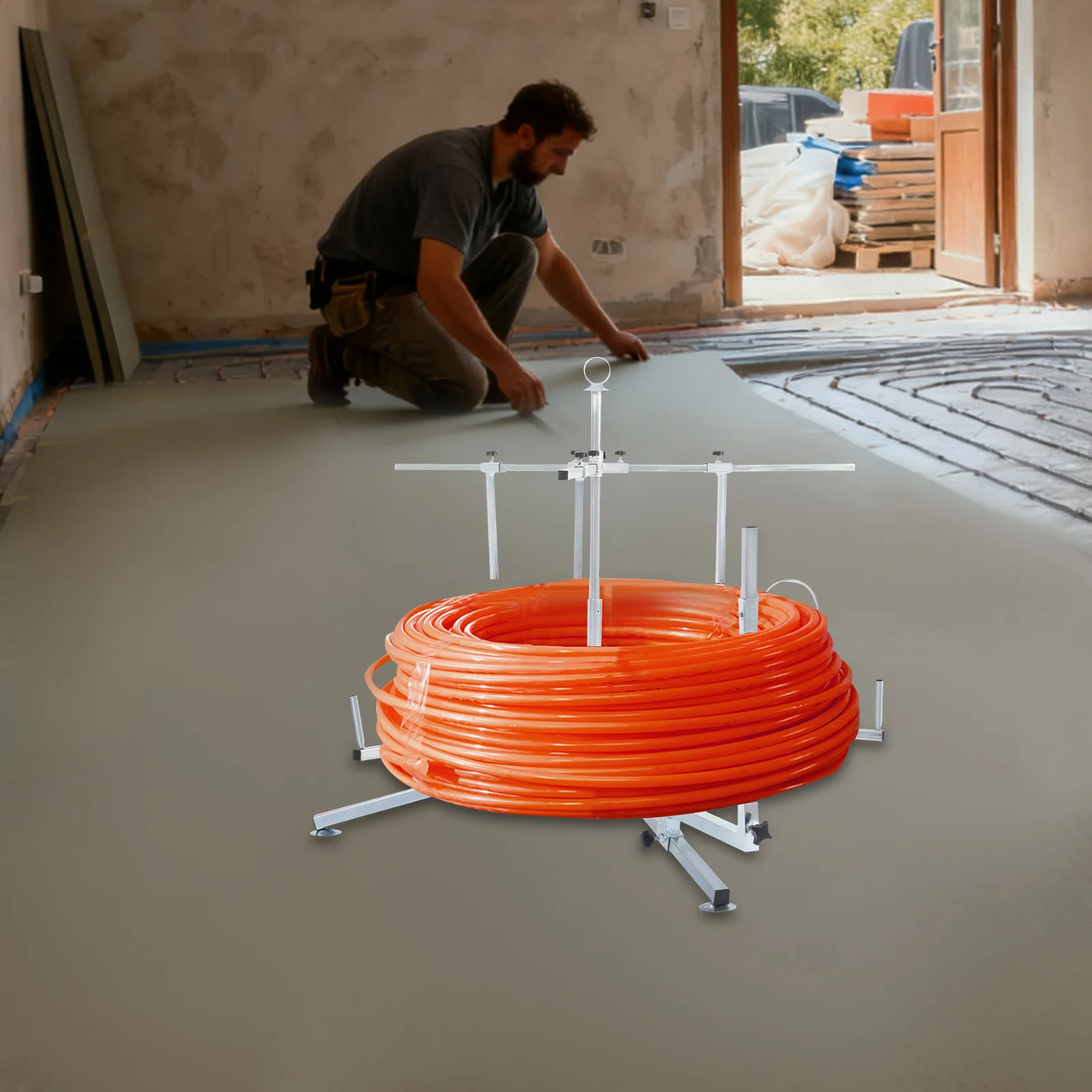 

Диспенсер для труб, держатель для труб теплого пола, намотчик для труб теплого пола, регулируемый по высоте (серебристо-серый)