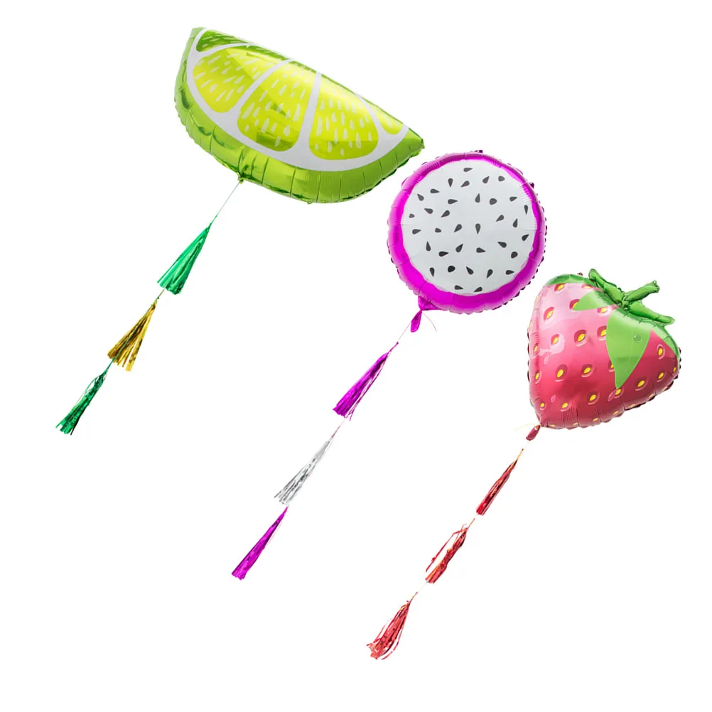 

3 Pcs Wedding Decor Fruit Tassel Balloons Party Strawberry Mylar Red Foil Birthday