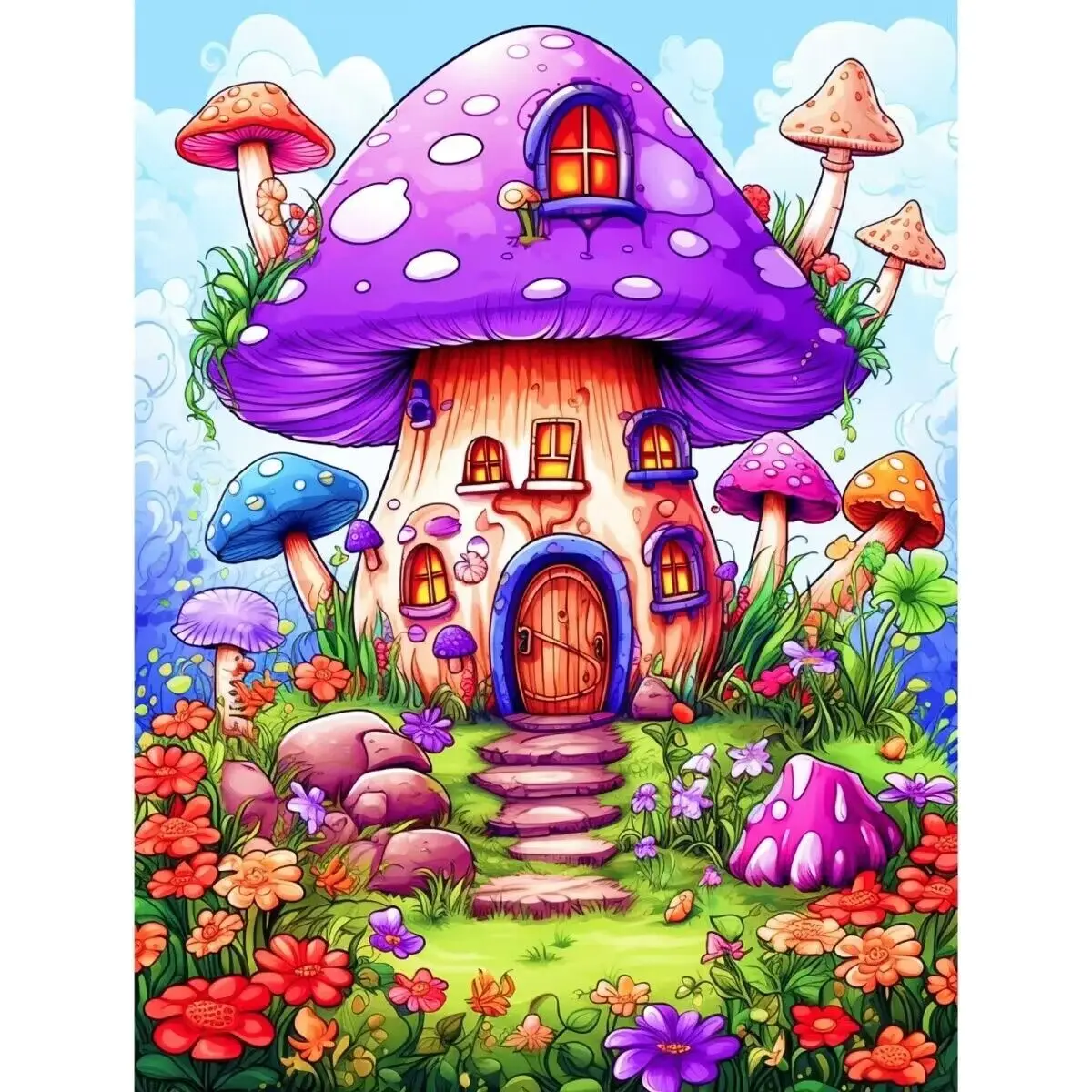 9ct 60x80cm Mushroom House DIY Chinese Style Printed Kits Cross Stitch Thread Needlework Set Home Decor Crafts New