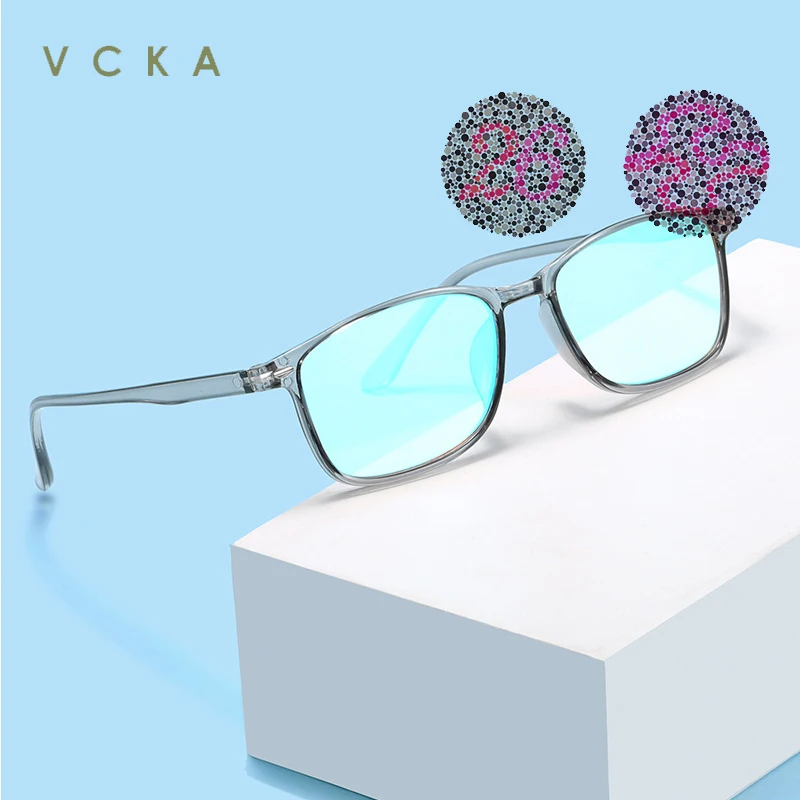 VCKA Ultralight TR90 Men Women Vintag Functionality Red-green-blind Color-weak Glasses Correction Color-defining Square Eyewear