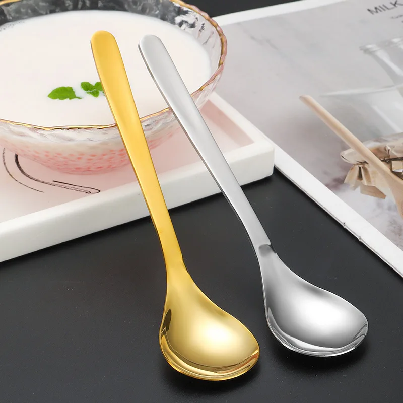 Korean Stainless Steel Thicken Spoon Long Handle Soup Spoons Ice Cream Dessert Tea Stirring Coffee Spoon Kitchen Accessories