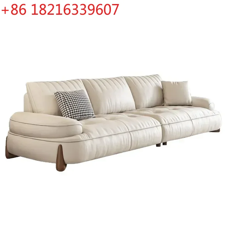 YAO Modern Simple Leather Sofa Large Straight Row Combination Cream Style Light Luxury Living Room Furniture