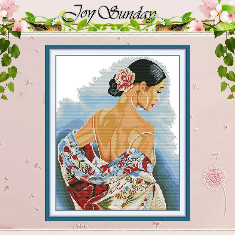 Flowered Back Beauty Patterns Counted Cross Stitch Set DIY 11CT 14CT 16CT HD Stamped DMC Cross-stitch Kit Embroidery Needlework