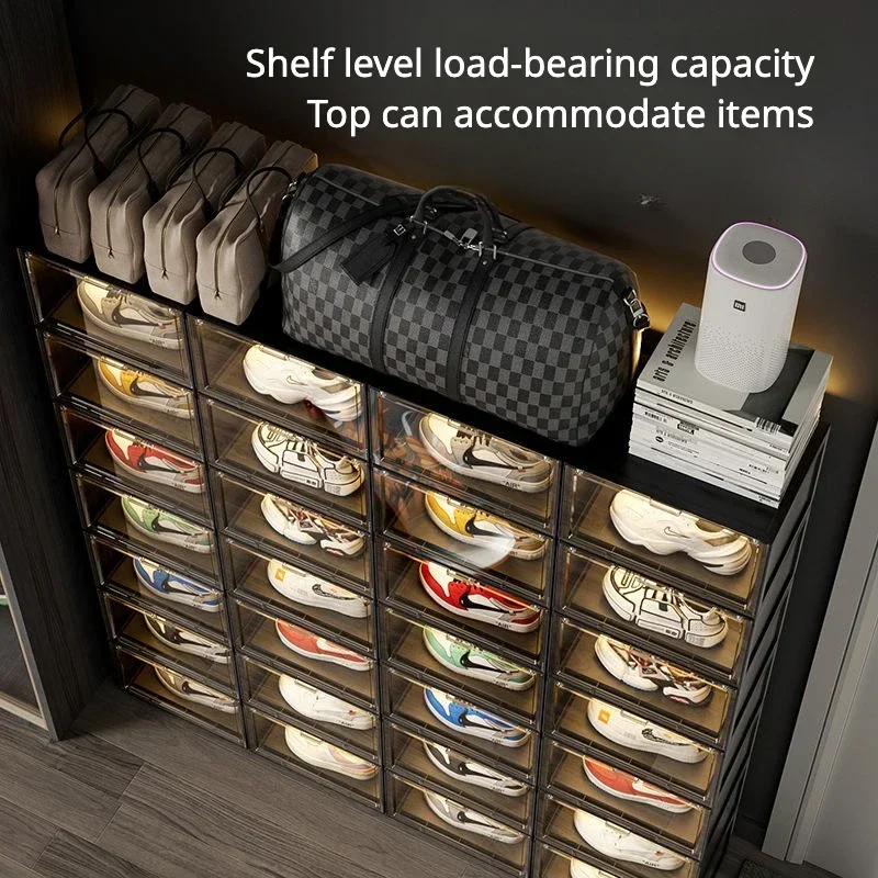 Side-opening folding shoe box, luxury display rack, multi-layer stack  shoe organizer and storage