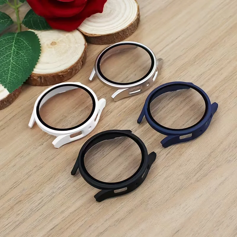 PC-Stoßfänger-Displayschutzfolie für Samsung Galaxy Watch 7/6/5/4, 44 mm, 40 mm, vollständig gehärtetes Glas + Gehäuse, Galaxy Watch FE-Zubehör