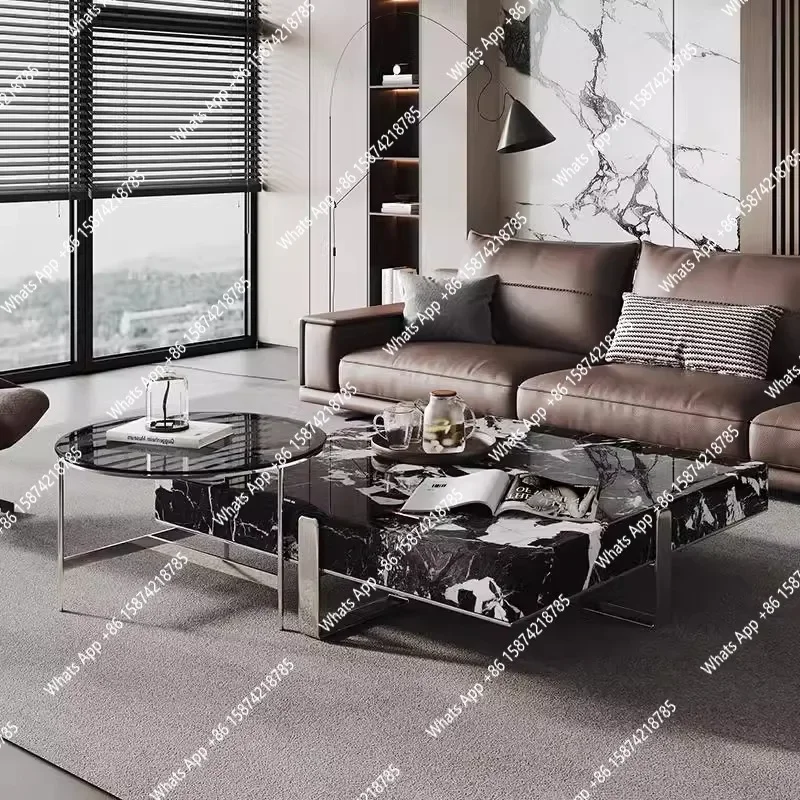 

XS Black White Quartz Square Coffee Table Set, Italian Minimalist Designer For All Spaces, Heat & Scratch Resistant, Customizabl