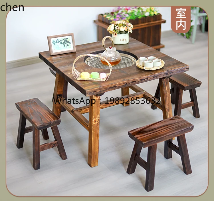 

Стол для барбекю на открытом воздухе, домашняя плита, сад, двор, стол для отдыха и стулья, круглый стол для барбекю из цельного дерева