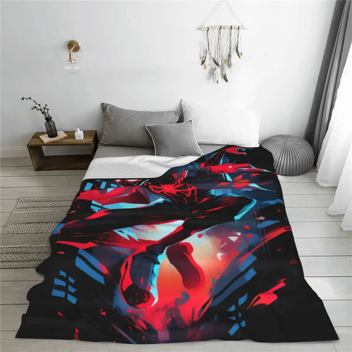 Miles Morales Graffiti Warm Soft Blanket Spiderman Travel Plush Bedding Throws Fluffy Couch Bed Flannel Bedspread Sofa Bed Cover