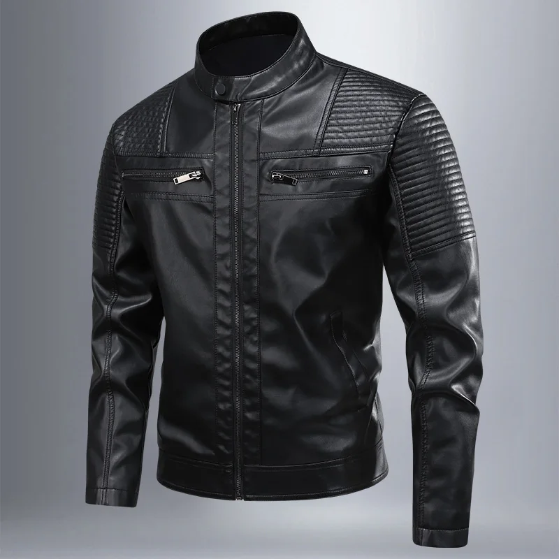 

Vintage Quality PU Leather Jackets for Men Stand Collar Comfortable Male Outerwear Casual All-match Motorcycle Jacket Spring New