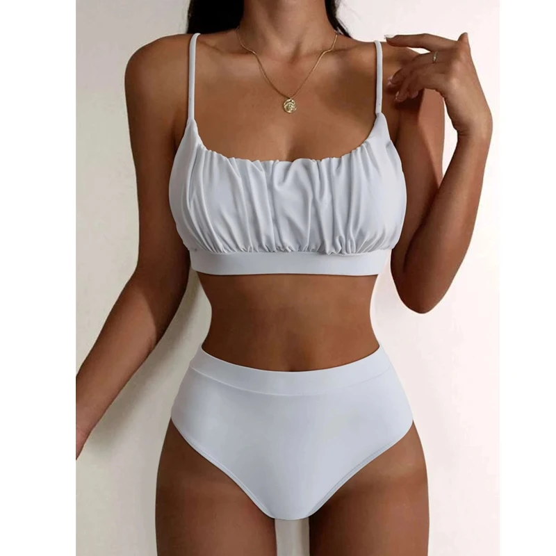 Solid Swimsuit Women Halter Swimwear Strappy Bikinis Summer 2023 Sexy Bikini Set Shell Tassels Bikini Beach Bathing B492