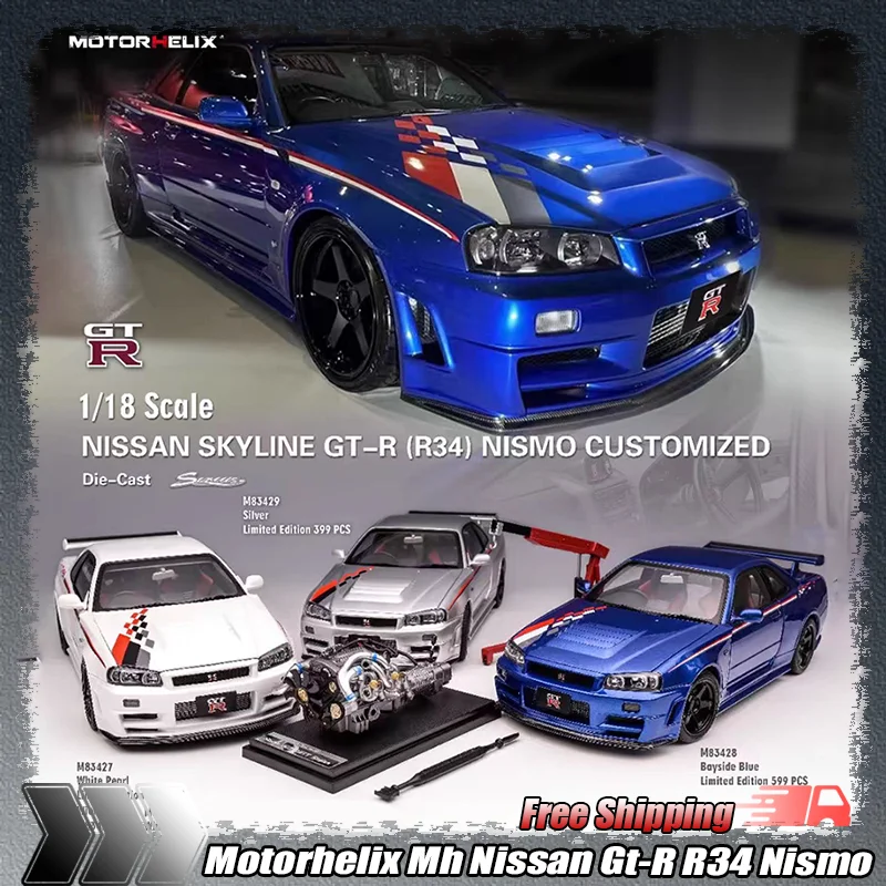 

New In Stock Motorhelix Mh Gt-R R34 Nismo 1:18 Scale Simulated Alloy Die-Casting Car Model Custom Kid Toy Gifts Collect Ornament