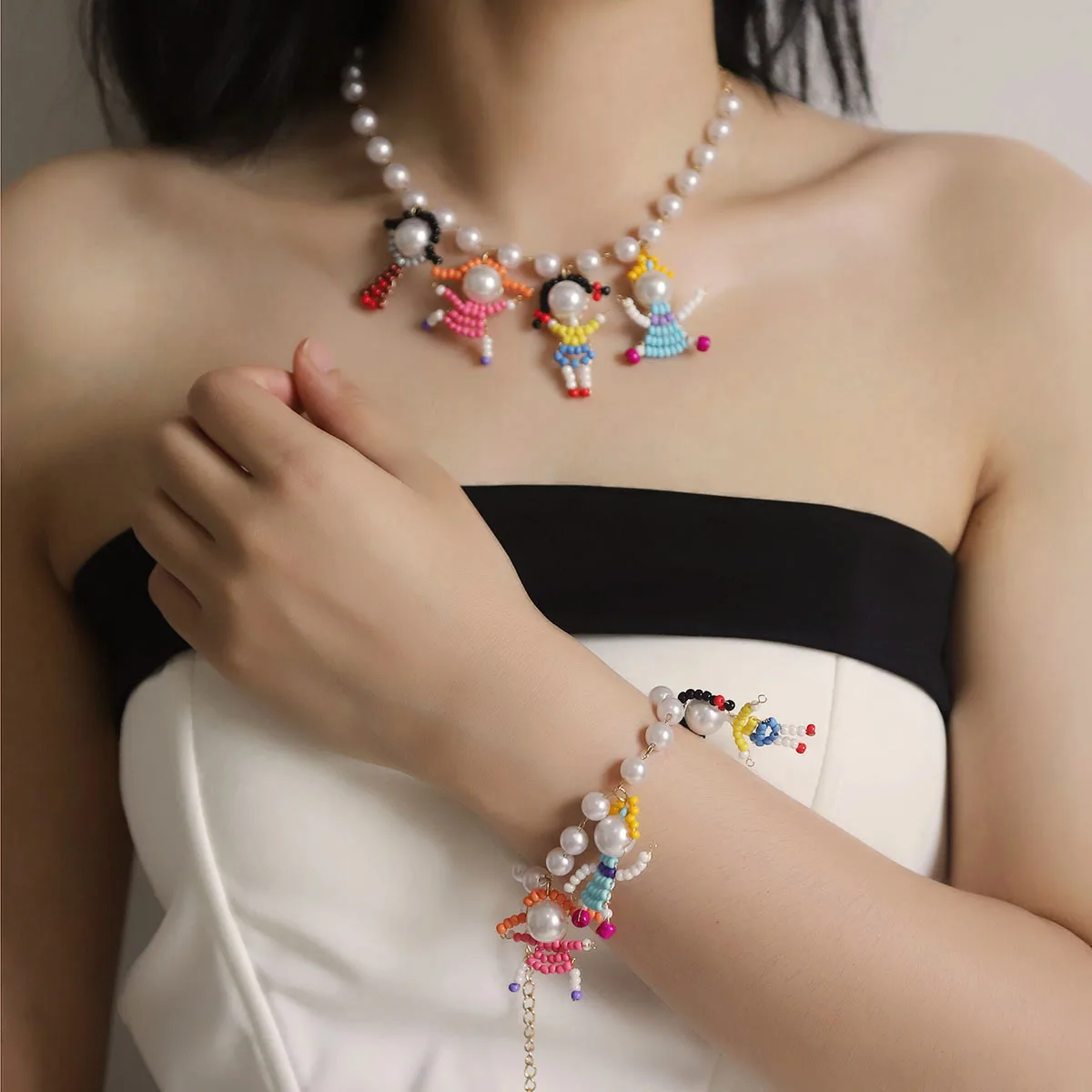 2024New Cute Cartoon Character Necklace Earrings and Bracelets Collar Bone Chain Girl\'s Birthday Gift Party jewelry Accessories