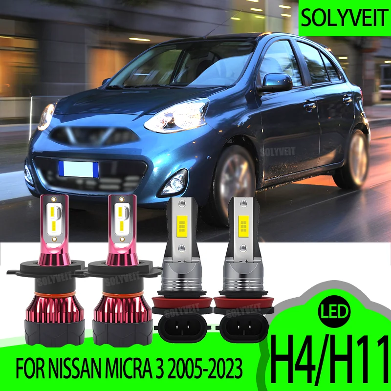 

360 Degree Adjustable LED Headlight Foglamp Bulbs H4 H11 6000K White FOR NISSAN MICRA 3 2005-2017 2018 2019 2020 2021 2022 2023
