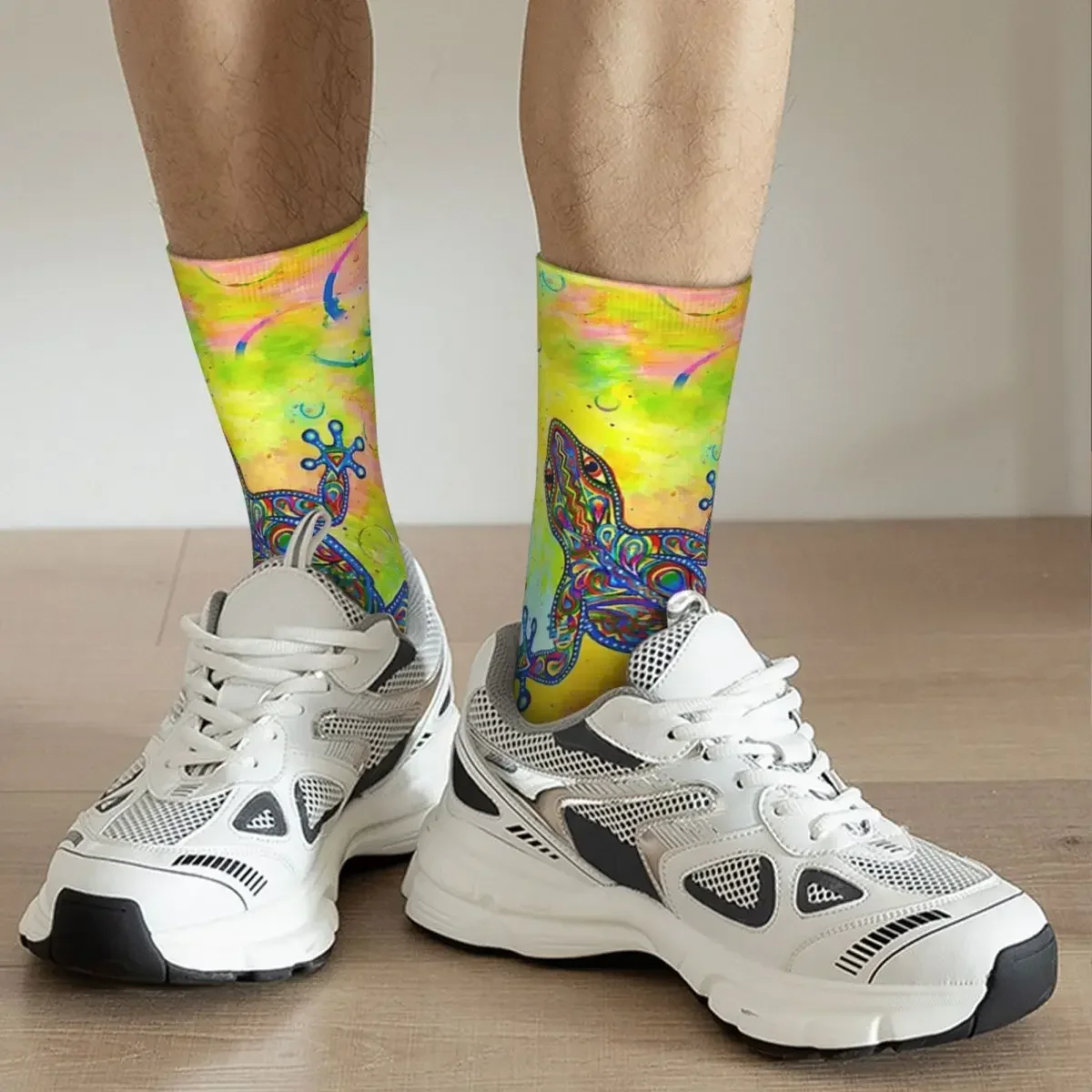 Electric Groovy Gecko Psychedelic Paisley Lizard Socks Harajuku Sweat Absorbing Stockings All Season Long Socks for Unisex Gifts