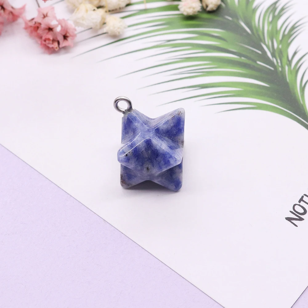 Reiki Natural Stone Merkaba Star Pendulum for 3D Hexagram Pendule Energy Crystal Quartz Amethyst Agate Beads Pendants Jewelry