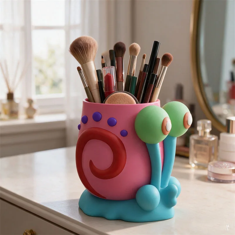 Cute Gary Snail Makeup Brush Holder Cartoon Cosmetic Tools Storage Box Plastic Desktop Container for Lipsticks Eyebrow Pencils