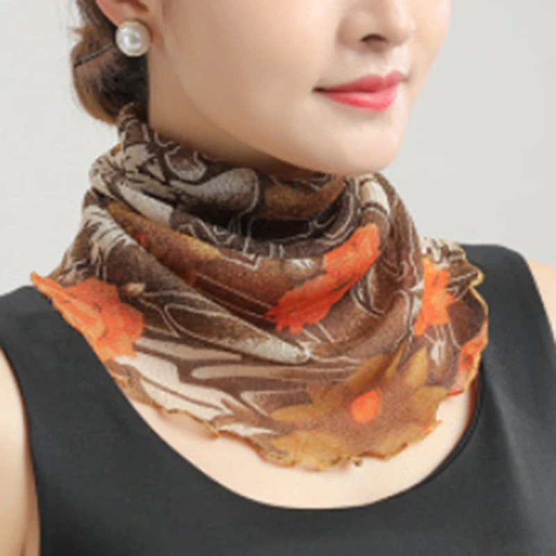 Spring Summer Chiffon Neck Collar Scarf Women Head Thin Sunscreen Variety Small Silk Anti-UV Scarf Mask Multi-Function Scarf