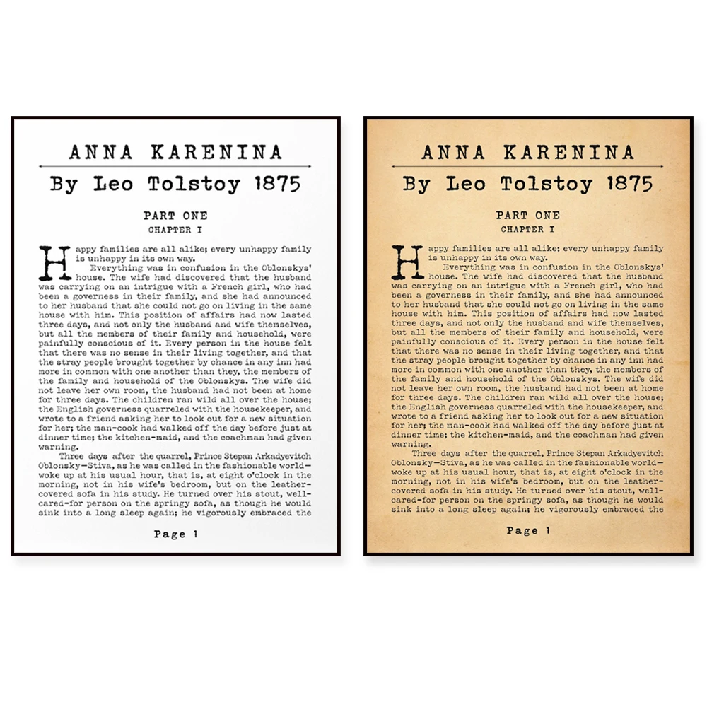 Anna Karenina By Leo Tolstoy Book Novel First Page Print | Literary Book Art Gift Idea |Classic Russian Literature Art Print