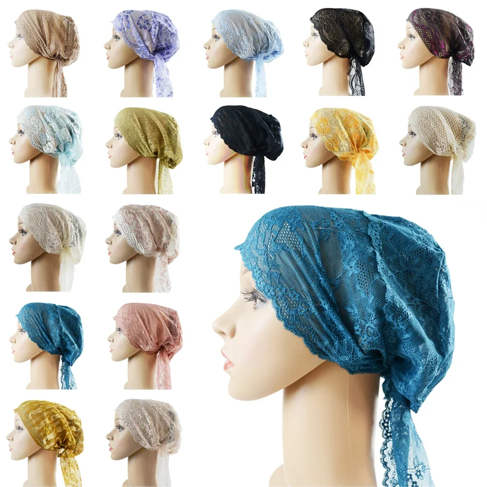 Flower Lace Underscarf Hijab Turban Chemo Cap Inner Hat Bandage Muslim Women Bonnet Hair Loss Headwear Wraps Scarf Cover Beanies