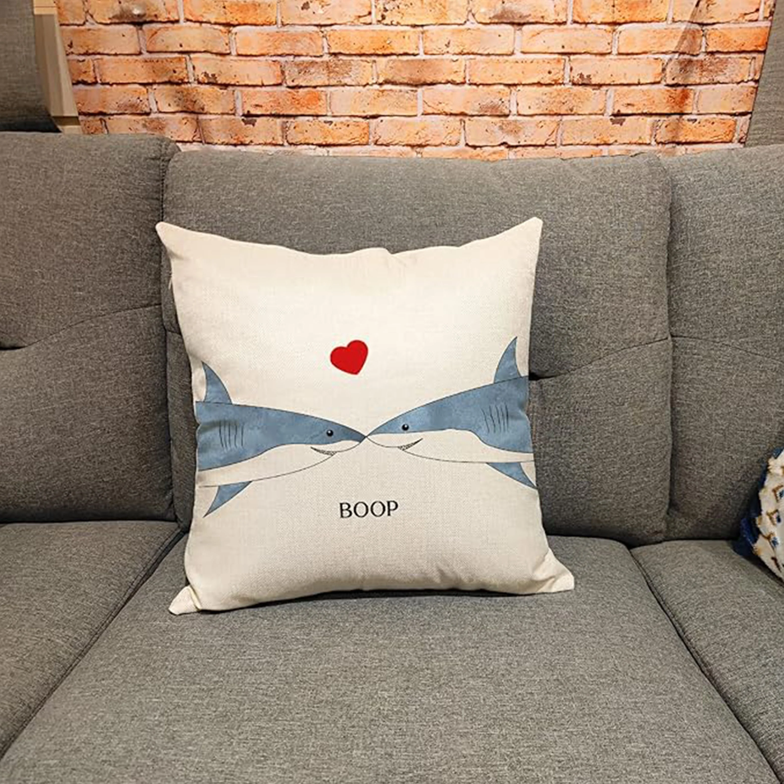 1pc Heart Shark Print Throw Pillow Cover,Suitable for Sofa,Bedroom,Living Room,A Fun Gift for Ocean Lovers