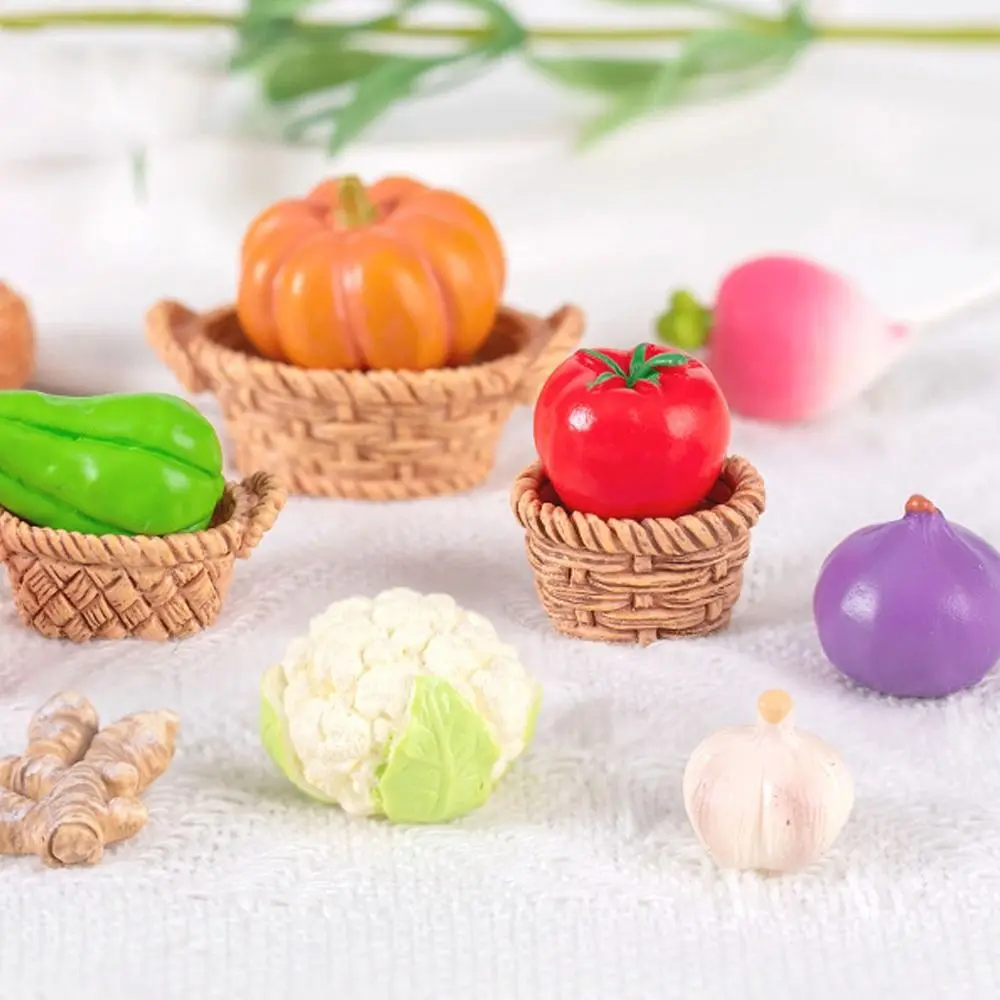 Cute Vegetable Figurines Miniatures Resin Crafts Mini Simulation Vegetable Basket DIY Realistic Vegetable Model Wedding Party