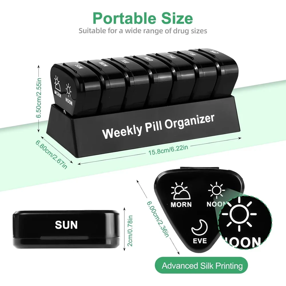 1PCS Daily Pill Organizer 3 Times a Day,Weekly Pill Organizer - Travel Pills Case with 7 Daily Pocket Case to Hold Vitamin