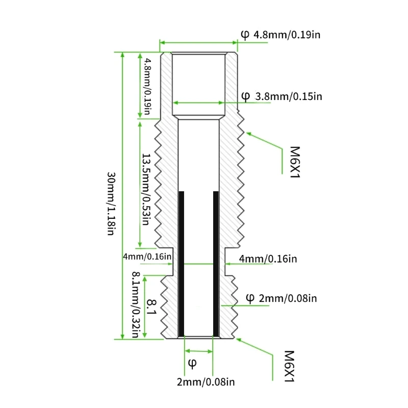 3 peças para extrusora garganta kp3s aço inoxidável hotend garganta m6 6x30mm dropship