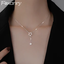 Foxanry Sparkling Zircon Star Pendant Necklaces For Women Girls Temperament Simple Sweet Clavicle Chain Engagement Jewelry Gifts