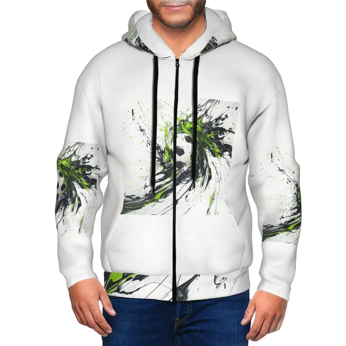 Abstract Colour Soccer Splash Ink Football Art Watercolor Zipper Hoodie Autumn Winter Men's Women's Sweatshirts Long Sleeve Tops