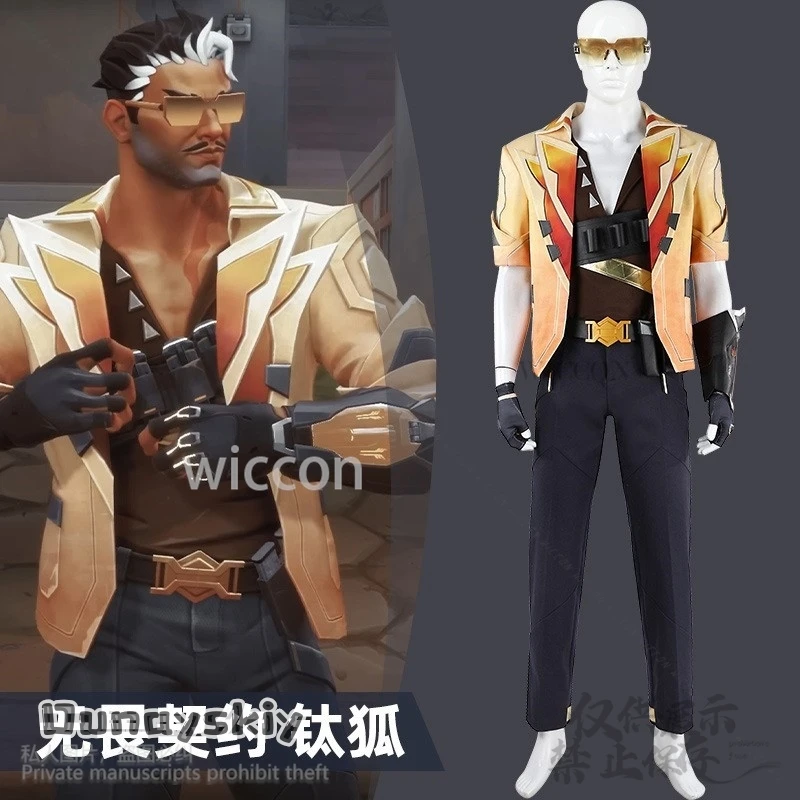 Tejo Cosplay Anime Game VALORANT Costume Sexy Orange Deep V Shirt Pants Summer Sunglasses Cool Daddy Tejo Suit Cos Girl uniformd