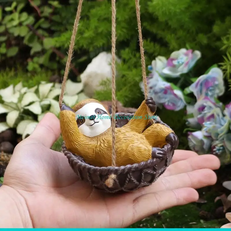 H7BF Funny Resin Sloths In Cradle Swing Decorative Hanging Sculpture Ornament For Home And Outdoor Space Garden Patios Decors