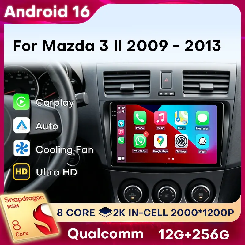 Android 16 Carplay para Mazda 3 II Mazda3 BL 2009 - 2013 Reproductor WIFI 5G DSP 2din Estéreo Audio Video Radio para Auto 4G LTE Unidad Principal BT