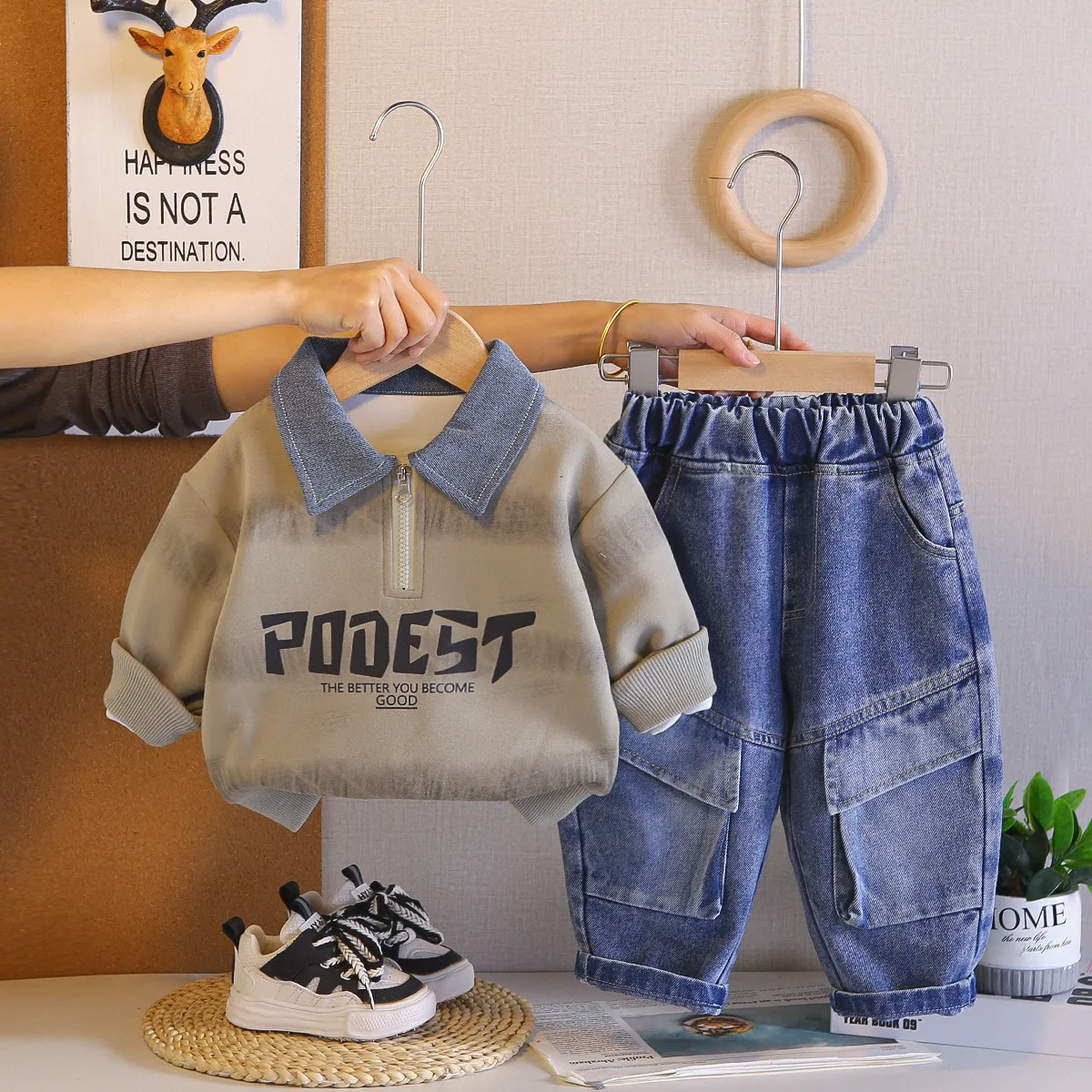 Korean Fashion Kids Fall Clothing Set 0-5 Years Boys Designer Luxury Clothes Letter Print Tops and Pants Back To School Outfit