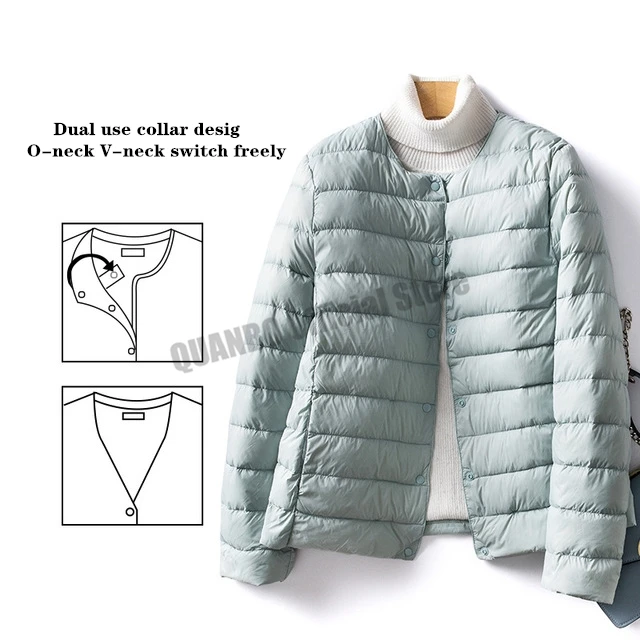 NONE Frauen Liner Ente Unten Jacke Oansatz Variable V-ausschnitt 2022 Neue Weibliche Winter Warm Halten Kragenlose Ultraleicht Stepp Puffer Mantel 5