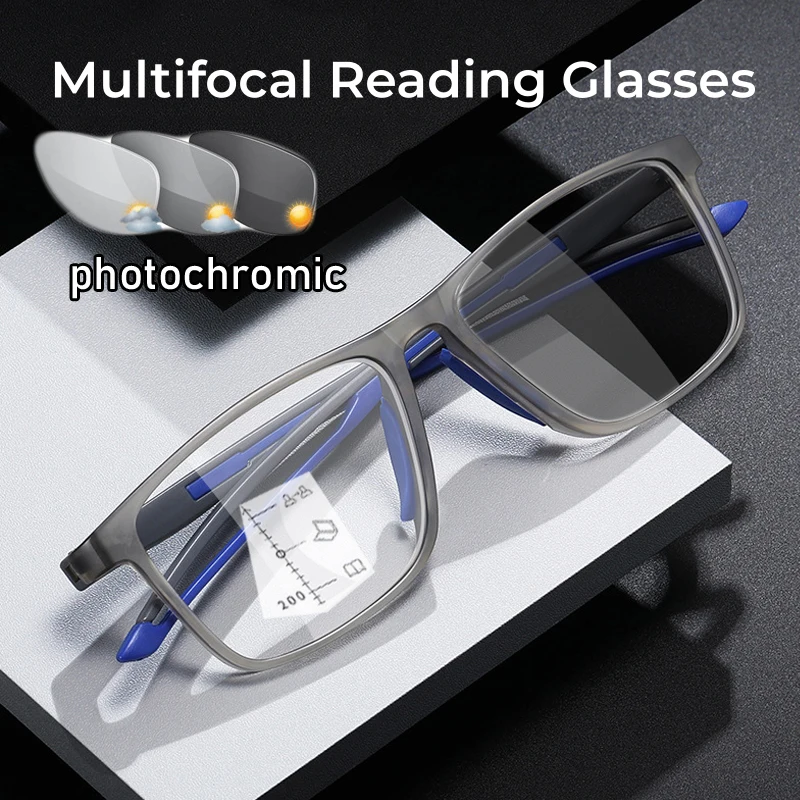 

TR90 Sports Smart Photochromic Reading Glasses for Women Men Finished Progressive Multifocal Presbyopia Eyeglasses with Diopter