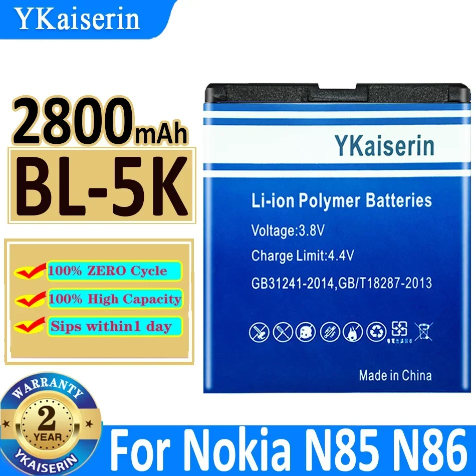 YKaiserin 2800MAh литиевая аккумуляторная батарея BL-5K BL 5K BL5K для мобильного телефона Nokia N85 N86 8MP N87 2610S 701 Oro X7 C7-00