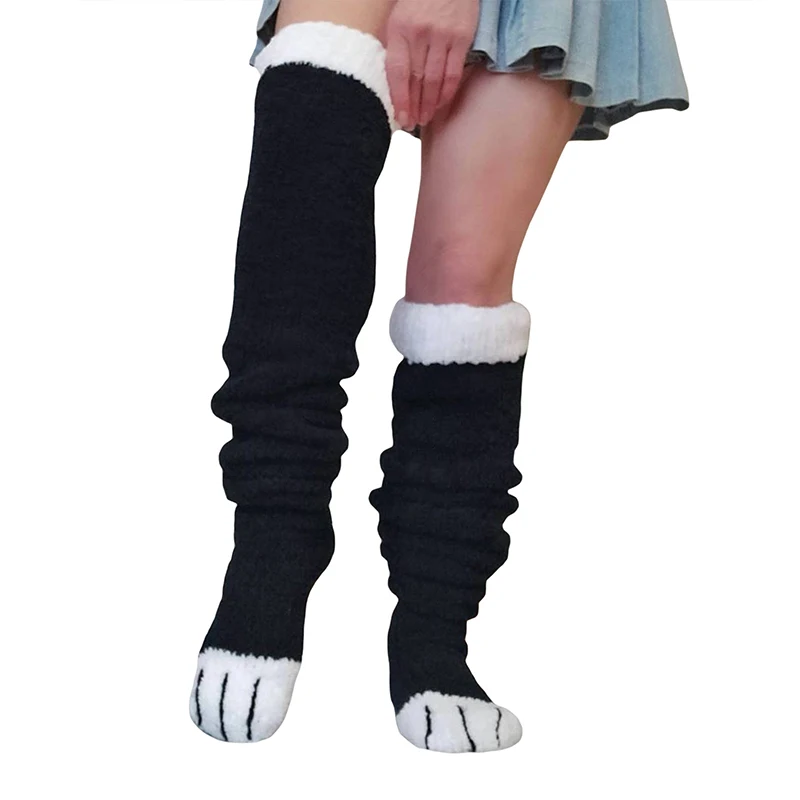 Knitted Long Cat's Paw Socks Over The Knee Stacked Socks Women's Color Collision Cute Quirky Winter Thickening Y2K Knee Socks