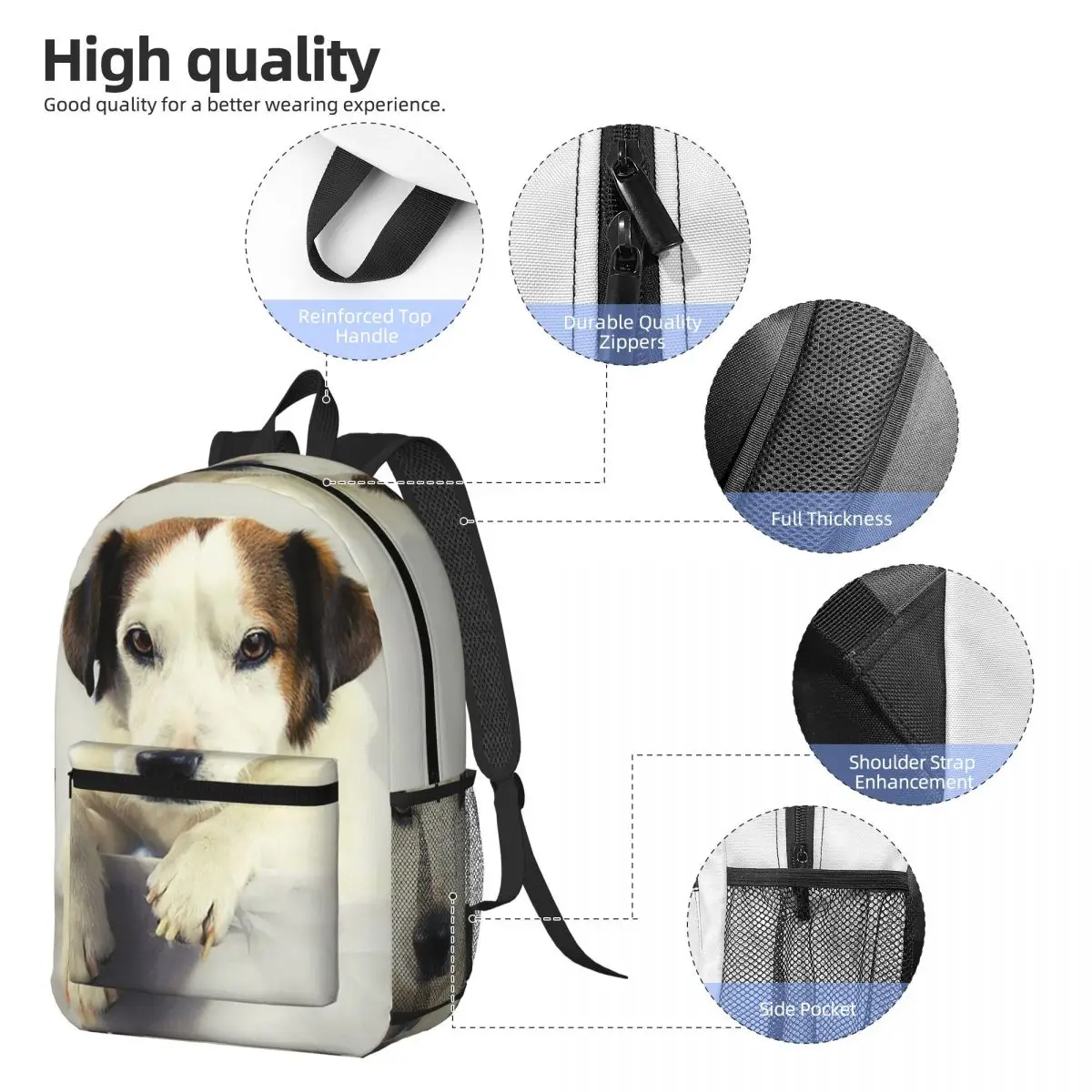 Dog Jack Russell Terrier Photo Backpack Daypack Large Capacity Boys Girls BookBag School Bag Shoulder Bags for Men Women