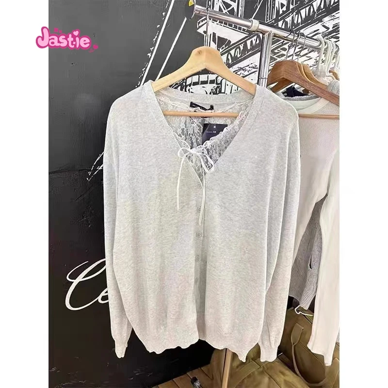 V-neck Gray Winter Sweater Casual Solid Color Chic Knitting Women Jackets Single Breasted Loose Simple Autumn Coats 2024 New