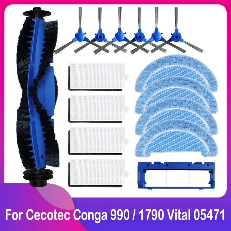 For Cecotec Conga 1790 990 Vital 05471 Robot Vacuum Replacement Spare Parts Accessories Main Side Brush Hepa Filter Mop Rag