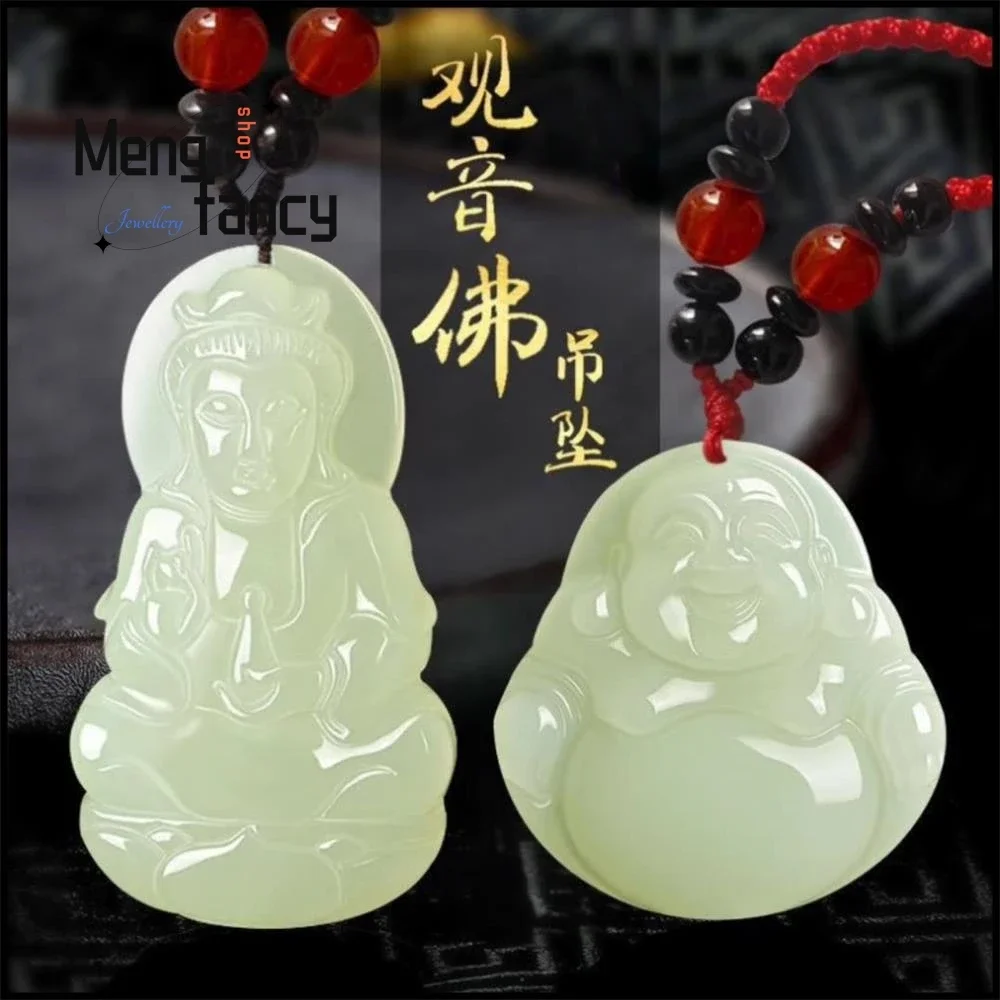 

Natural Hetian white Jade Maitreya Buddha Guanyin pendant Exquisite High-grade Fashion Fine Jewelry Couple Luxury Holiday Gifts