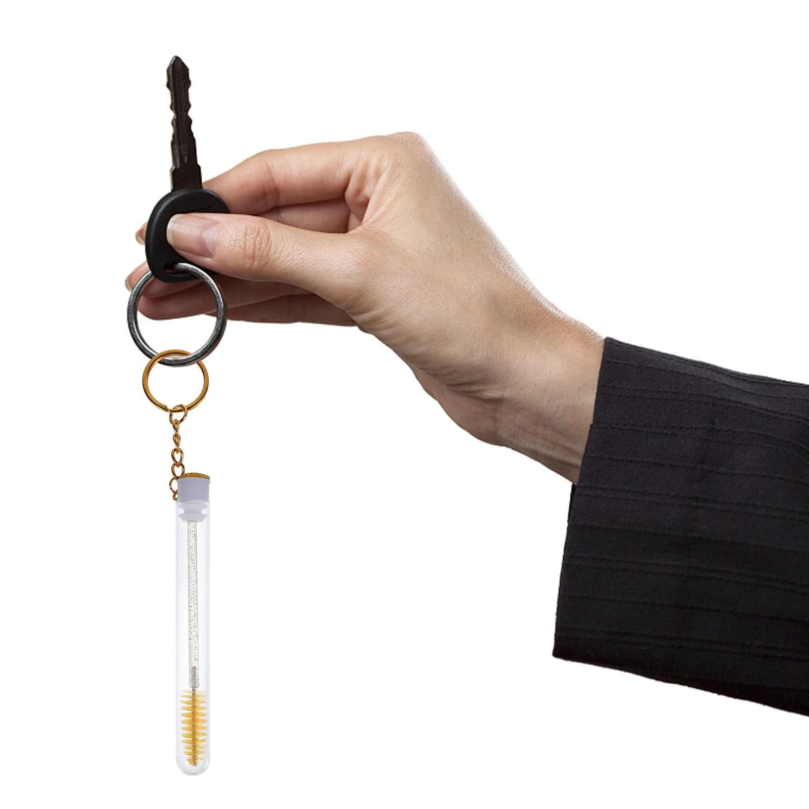 Escova de cílios com tubo de chaveiro, aplicador de cílios com acabamento brilhante para mulheres, acessório de maquiagem compacto para viagem com 10 peças