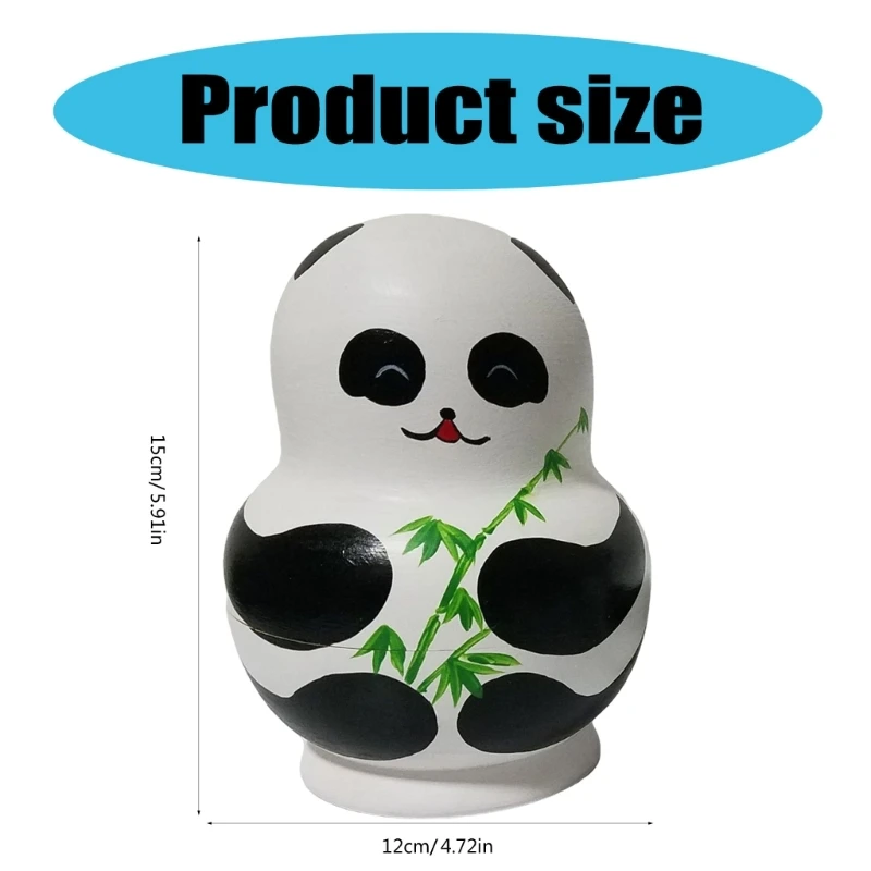 Cartoon Panda Bear Russian Nesting Hand Painted Stacking Figures10PCS