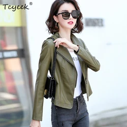 Asymmetric Zip Leather Jackets 2023 Spring and Autumn Casual Turn-down Collar Short Slim Real Sheepskin Leather Jacket Women
