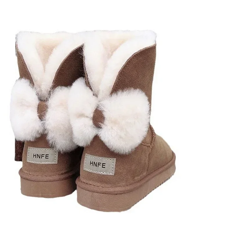 New Winter Women Snow Boots Warm Female Antiskid Soft Leather Shoes Non-Slip Thermal Plush Bow Suede Ankle Boots Size 35-40