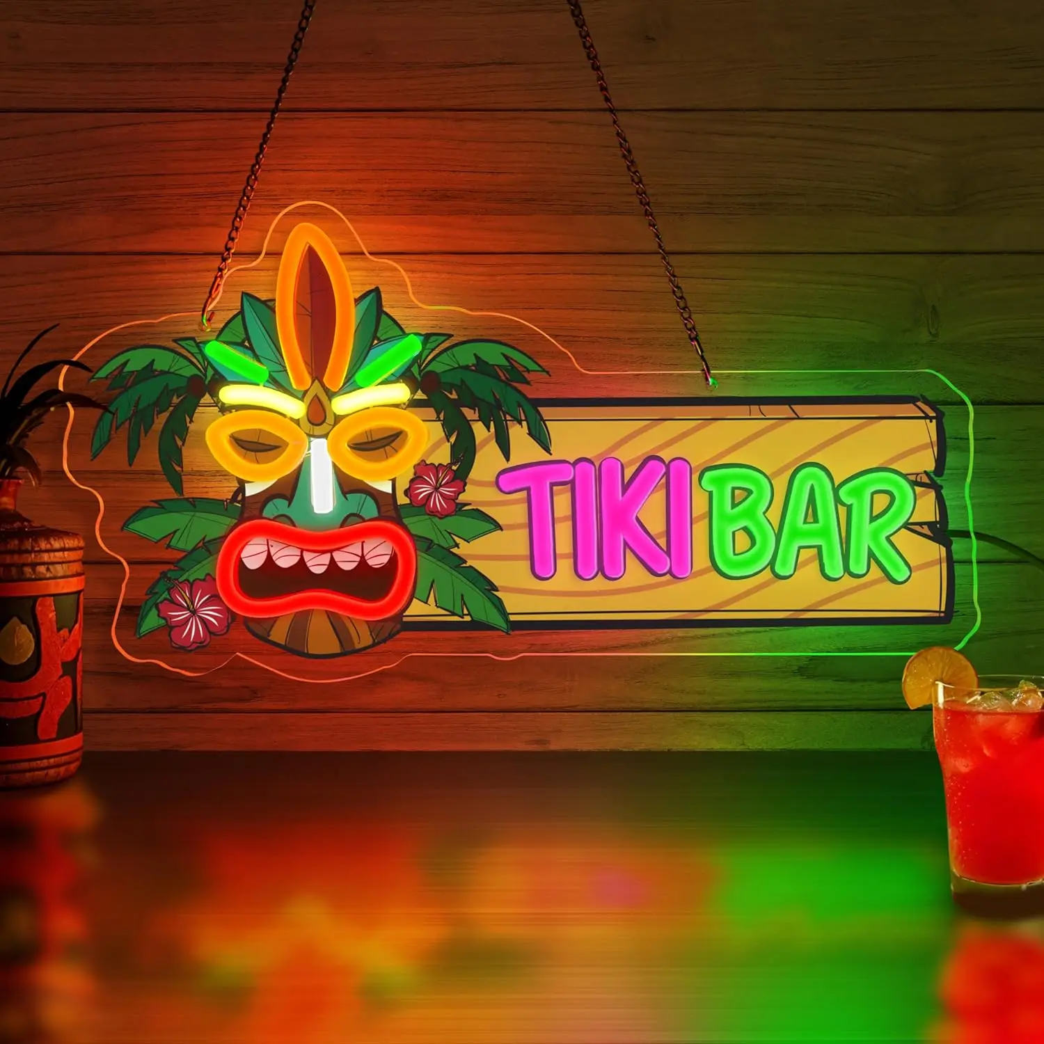 

Неоновая вывеска Tiki Bar: Декоративный настенный светильник USB в стиле Aloha Hawaii Tropical LED для бара, ресторана, эстетичное украшение, подарок